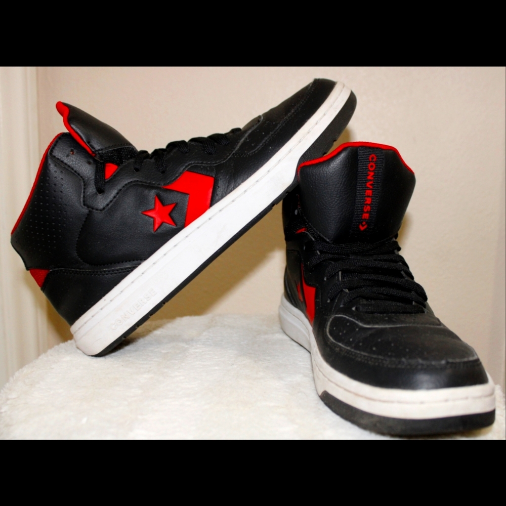 Converse Rival Mid Black/Enamel Red/White | Unisex shoes ‼️((worn two times))‼️